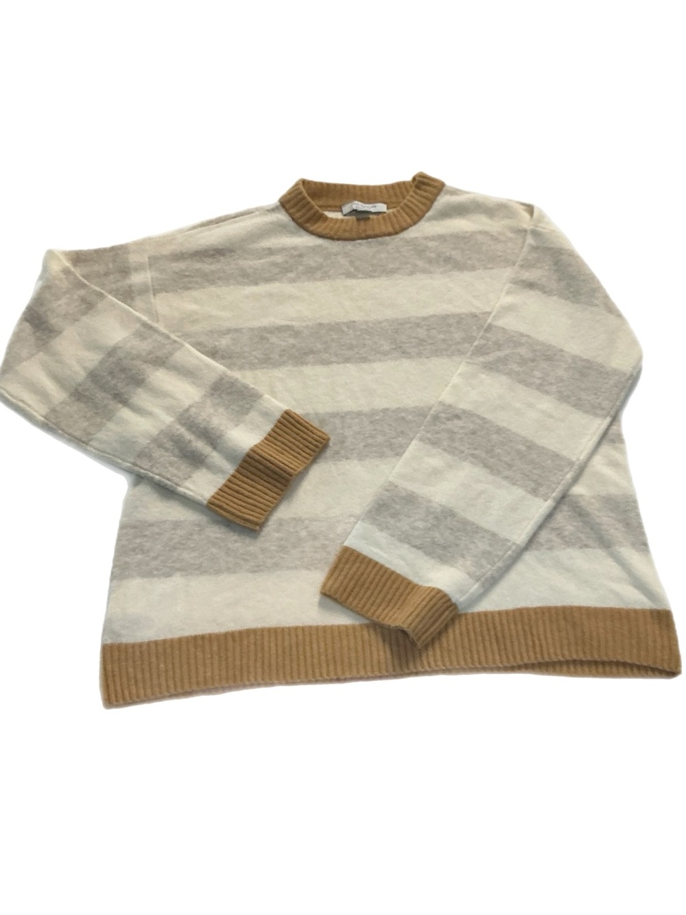 Ann Taylor Weekend Striped Crewneck Sweater Cream Camel Size S - Picture 2 of 6